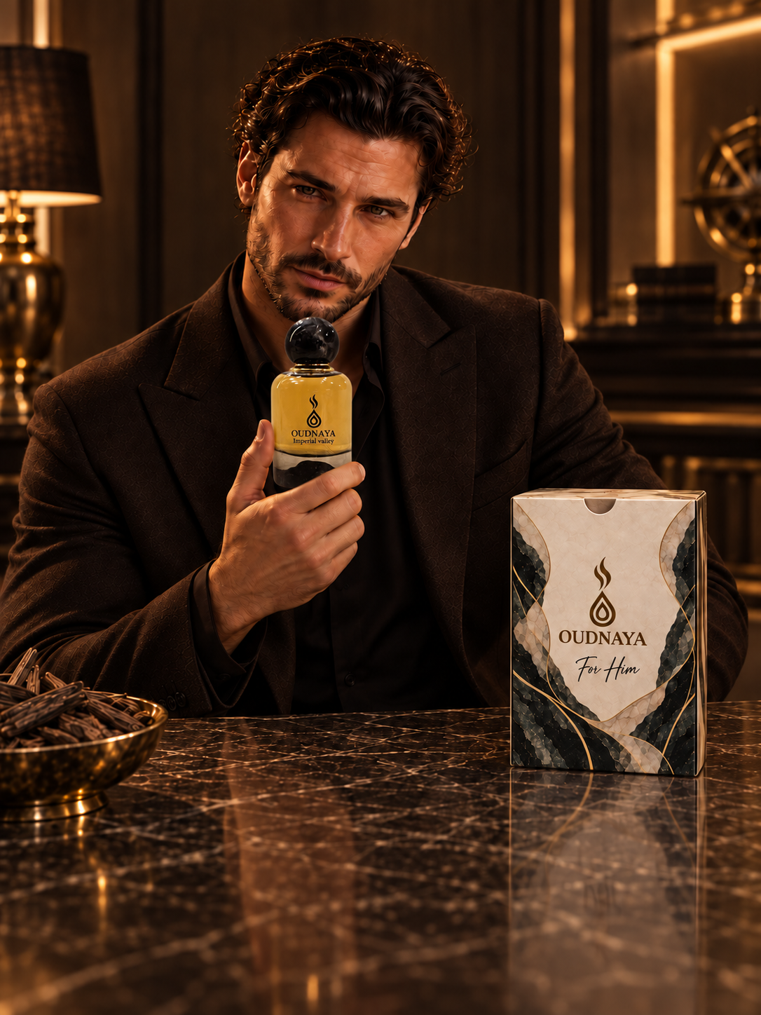 عطر عودنايا الرجالي بغطاء رخامي أسود والبوكس الأصلي